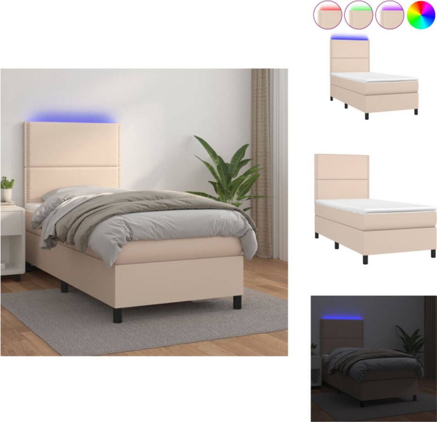 VidaXL Bed Boxspring Cappuccino 203 x 100 x 118 128 cm LED Pocketvering Huidvriendelijk Complete set Bed