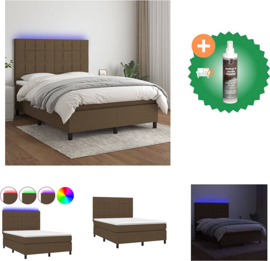 VidaXL Bed Boxspring Donkerbruin 203 x 144 x 118 128 cm Verstelbaar hoofdbord Kleurrijke LED-verlichting Pocketvering matras Huidvriendelijk topmatras Inclusief montagehandleiding Bed Inclusief Reiniger