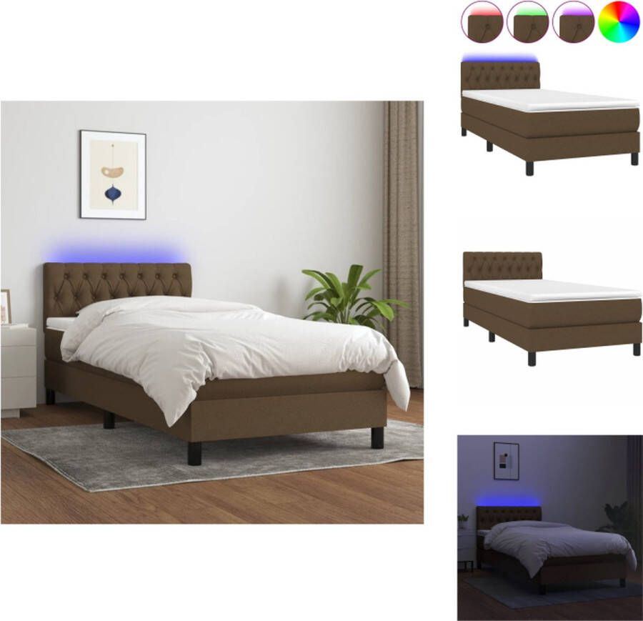 VidaXL Boxspring Bed met Matras en LED 203 x 90 cm Donkerbruin Duurzaam Verstelbaar hoofdbord LED-verlichting Pocketvering Matras Huidvriendelijk Topmatras Montagehandleiding Bed - Foto 3