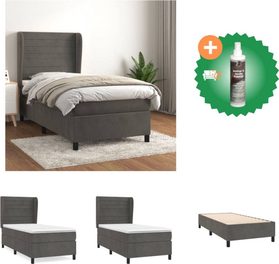 VidaXL Bed Boxspring Donkergrijs fluweel 203x103x118 128 cm Pocketvering matras 100x200x20 cm Bed Inclusief Reiniger