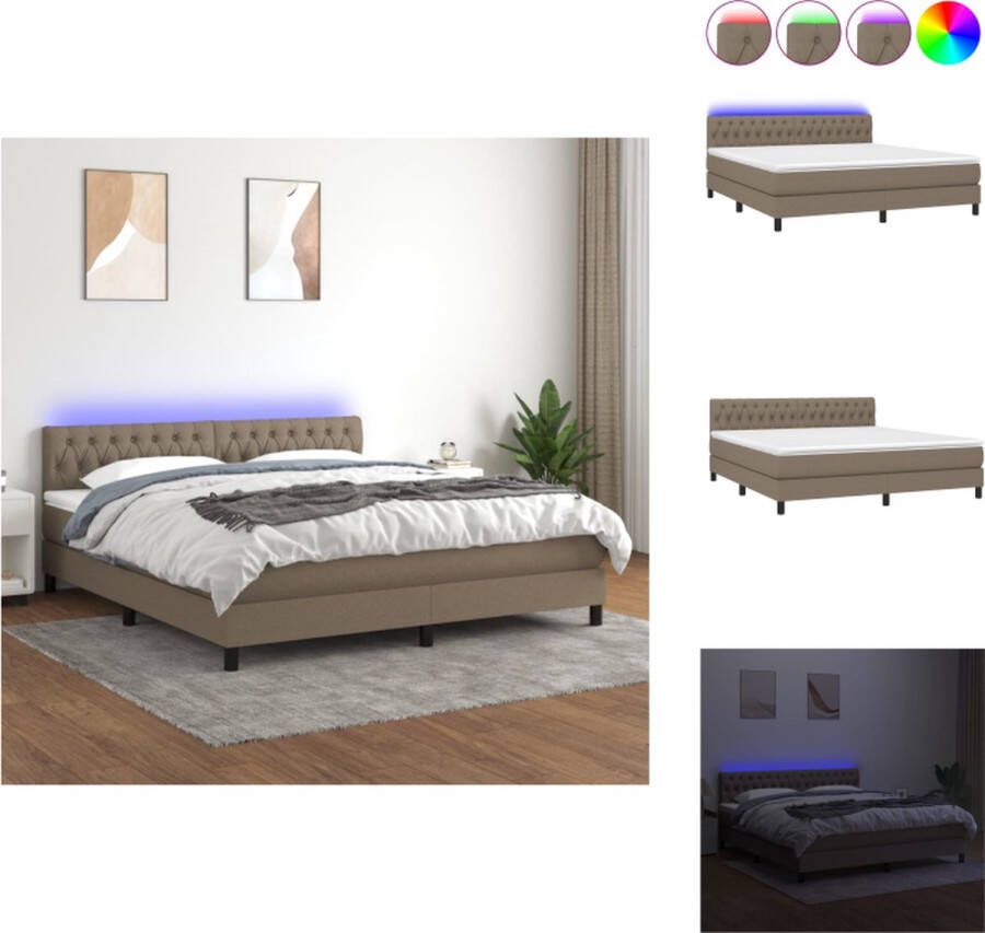 VidaXL Bed boxspring LED pocketvering huidvriendelijk 180x200 cm taupe wit Bed