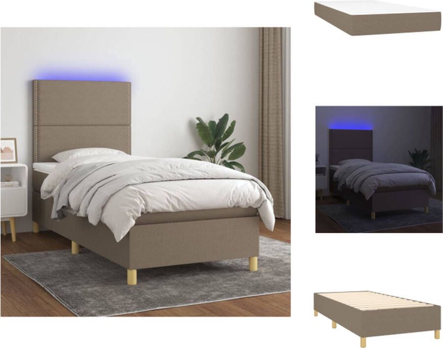 VidaXL Bed Boxspring met LED 203x90x118 128cm Taupe Bed