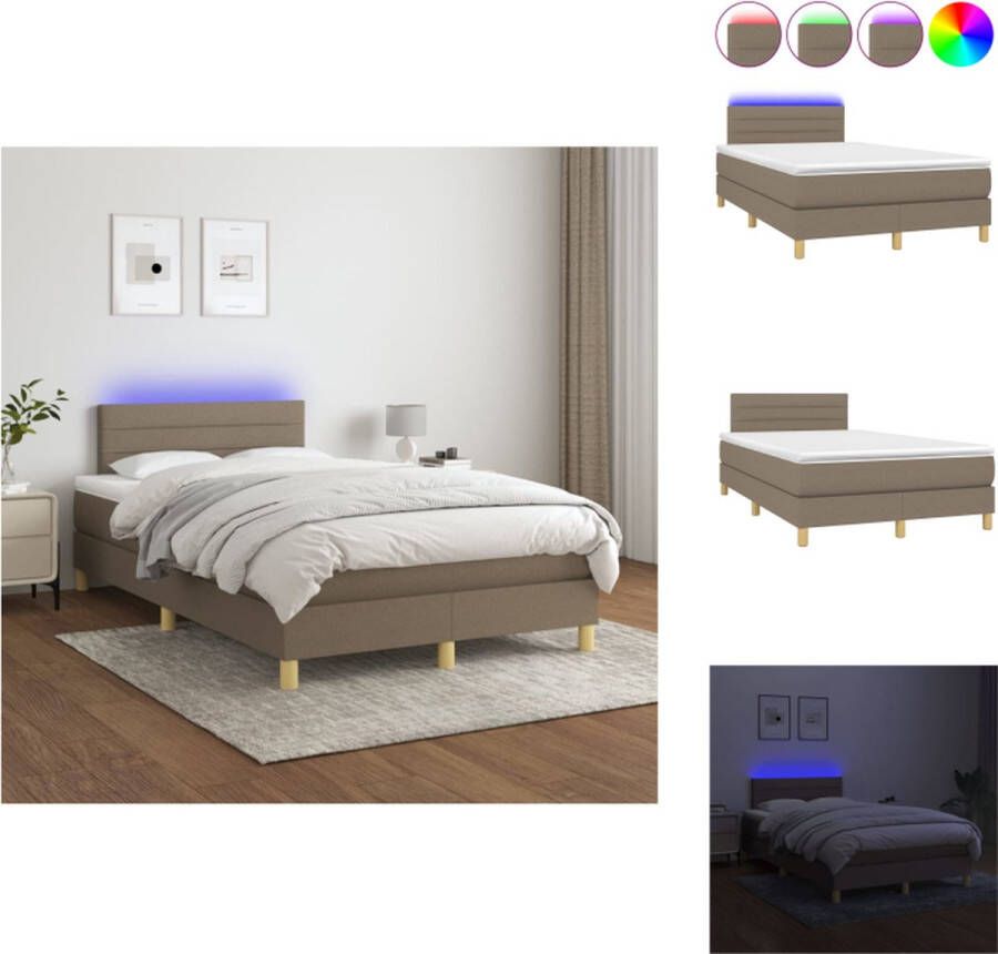 VidaXL Bed Boxspring met matras en LED 203 x 120 x 78 88 cm Taupe Bed