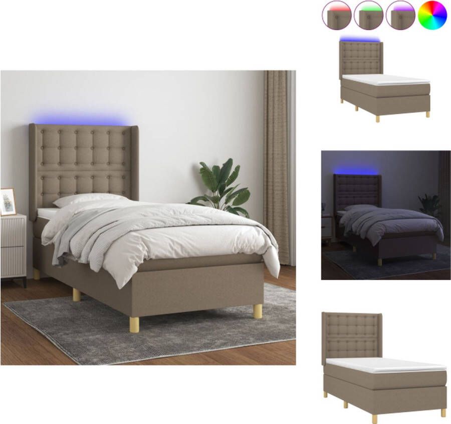 VidaXL Bed Boxspring Pocketvering 90x200 cm LED Verlichting Taupe Bed