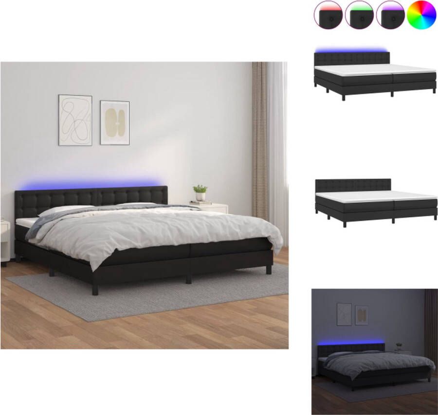 VidaXL Bed Boxspring Zwart 203 x 200 cm LED Pocketvering Huidvriendelijk Bed - Foto 1