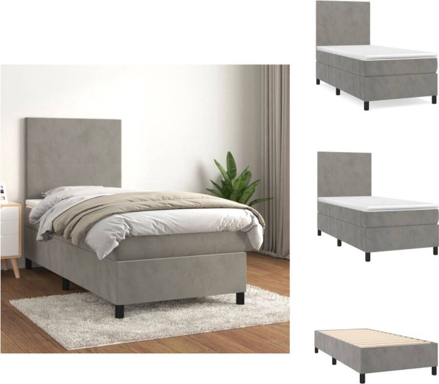 VidaXL Boxspringbed Fluwelen Stof Verstelbaar Hoofdbord Pocketvering Matras Middelharde Ondersteuning Huidvriendelijk Lichtgrijs 193x90x118 128 cm Bed - Foto 2