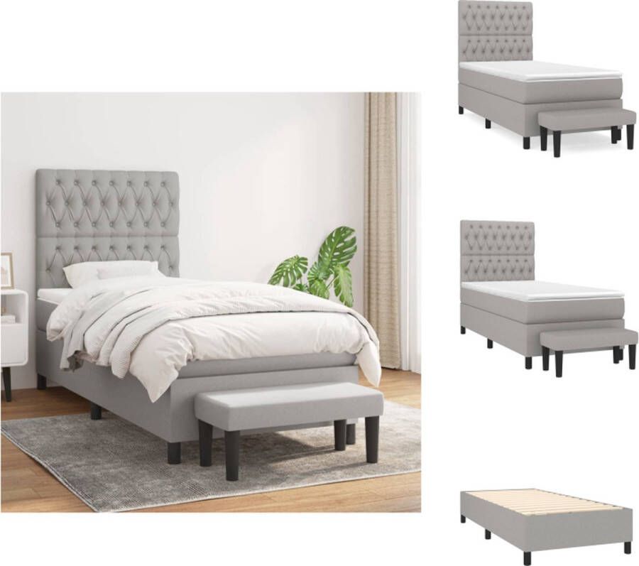 VidaXL Boxspringbed Pocketvering 90x200 cm Lichtgrijs Duurzaam materiaal praktisch hoofdbord comfortabele ondersteuning pocketvering matras middelharde ondersteuning huidvriendelijk topmatras multifunctioneel bankje Bed - Foto 3