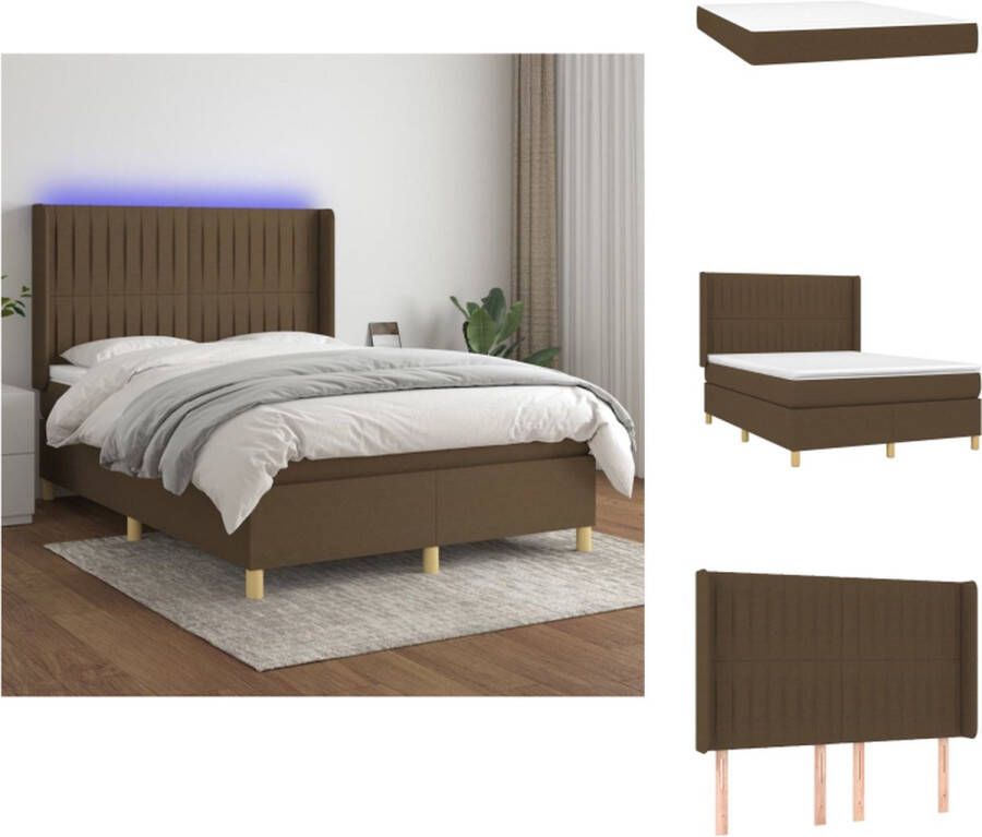 VidaXL Bed Bugsnest Boxspring 203 x 147 cm Dark Brown LED Pocketvering Bed