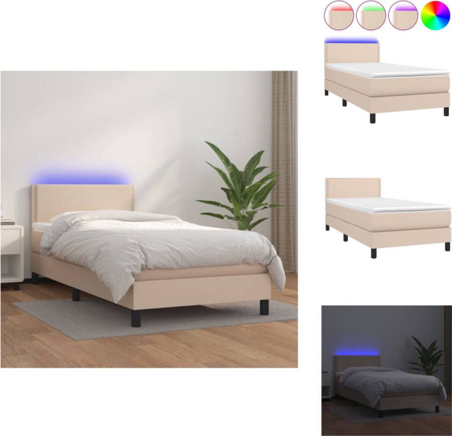 VidaXL Boxspring Boxsprings Bed Slaapmeubel Boxspring met matras en LED kunstleer cappuccinokleur 100x200cm
