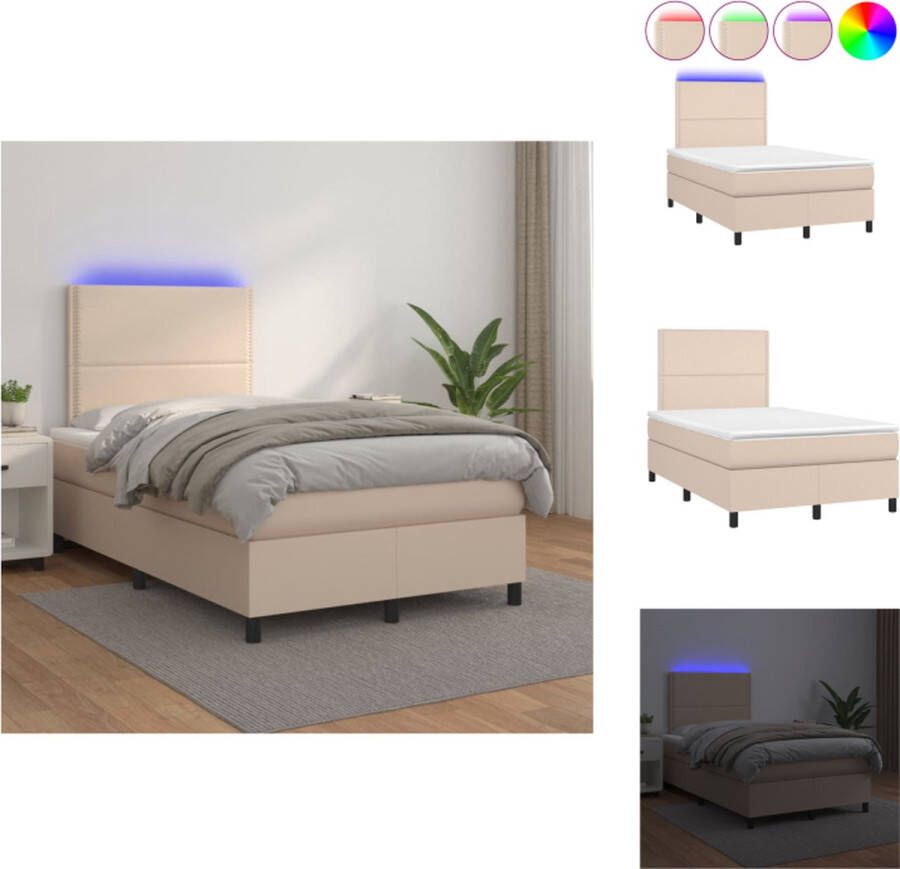 VidaXL Bed Cappuccino Kunstleer 203x120x118 128 cm Inclusief Matras en LED Bed