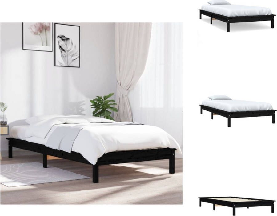 VidaXL Bedframe Massief Grenenhout UK Small Single Zwart 196.5 x 95.5 x 70 cm Met Hoofdeinde Bed - Foto 6