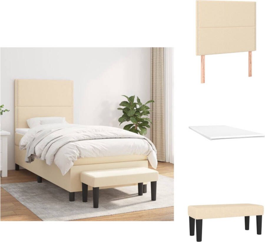 VidaXL Boxspring Bed Maximaal Comfort 203x83x118 128 cm Kleur- Crème Ken- Hoogwaardig materiaal verstelbaar hoofdbord pocketveringmatras middelharde ondersteuning huidvriendelijk topmatras multifunctioneel bankje Bed - Foto 4