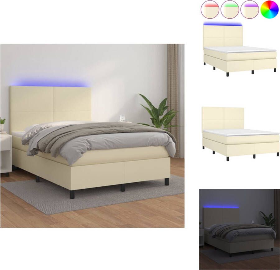VidaXL Bed Crème Kunstleer Pocketvering 140x200 LED Bed