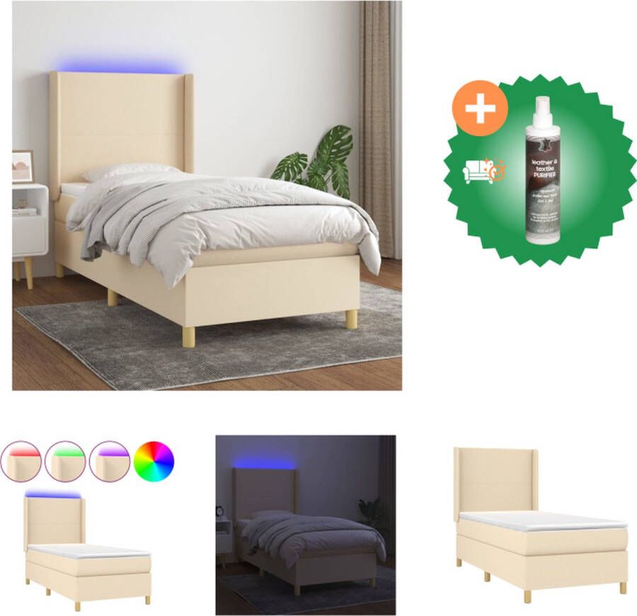 VidaXL Boxspring Bed Crème 203 x 93 x 118 128 cm Verstelbaar hoofdbord LED-verlichting Pocketvering matras Huidvriendelijk topmatras Montagehandleiding inbegrepen USB-aansluiting Bed Inclusief Reiniger