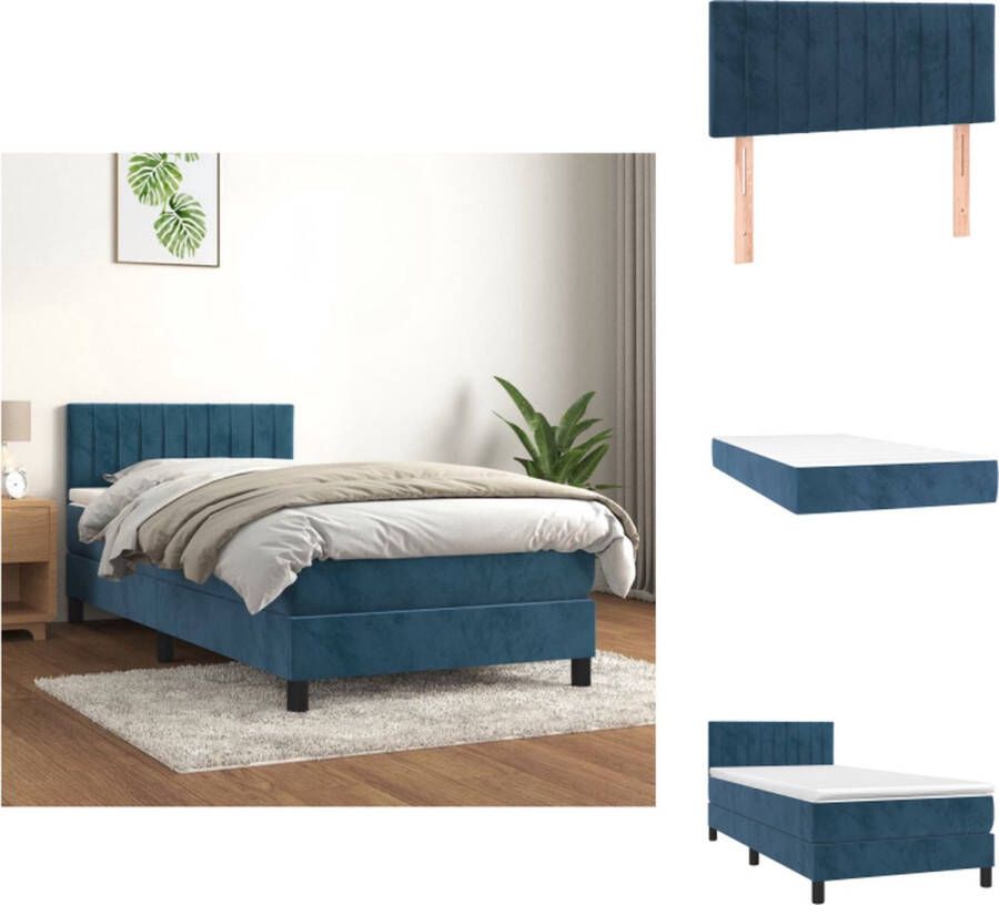 VidaXL Boxspringbed Donkerblauw 203 x 90 x 78 88 cm Fluweel Hoofdbord Pocketvering matras Middelharde ondersteuning Huidvriendelijk topmatras Inclusief montagehandleiding 1x bedframe 1x hoofdeind 1x matras 1x topmatras Bed