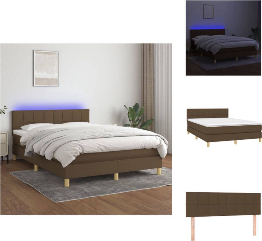 VidaXL Bed donkerbruin 193x144x78 88 cm LED pocketvering matras huidvriendelijk topmatras Bed