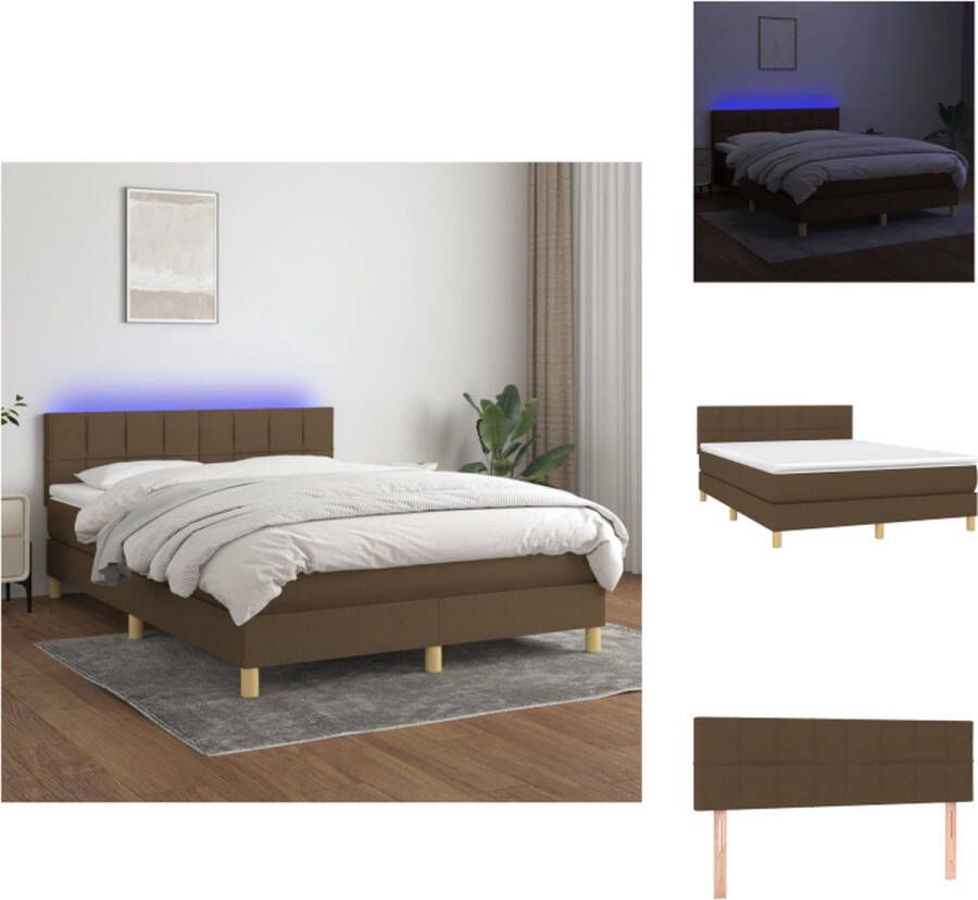 VidaXL Bed donkerbruin 193x144x78 88 cm LED pocketvering matras huidvriendelijk topmatras Bed - Foto 1