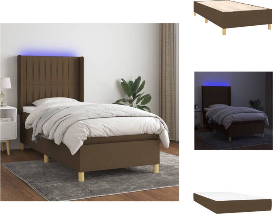 VidaXL Bed Donkerbruin 203 x 103 x 118 128 cm PVC stof Verstelbaar hoofdbord Pocketvering matras Huidvriendelijk topmatras Kleurrijke LED-verlichting Bed