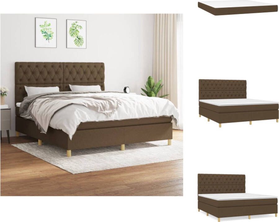 VidaXL Boxspringbed Donkerbruin Stof 203x160x118 128 cm Hoofdbord Verstelbaar Pocketvering Matras Middelharde Ondersteuning Huidvriendelijk Topmatras Inclusief Montagehandleiding Bed - Foto 3