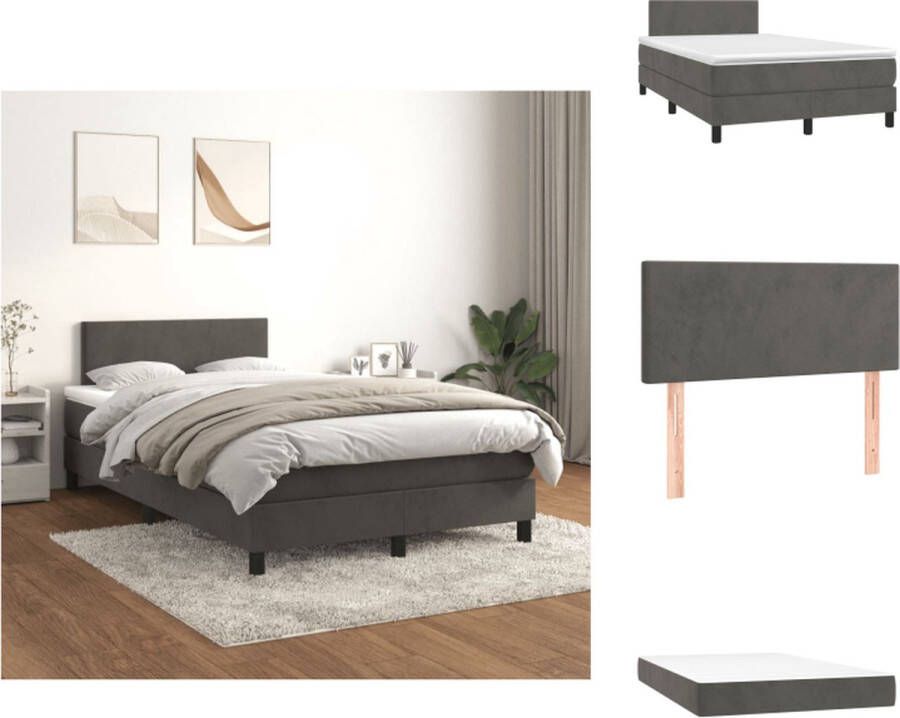 VidaXL Boxspringbed Donkergrijs 203 x 120 x 78 88 cm Fluweel Verstelbaar hoofdbord Pocketvering matras Middelharde ondersteuning Huidvriendelijk topmatras Inclusief montagehandleiding Bed - Foto 2