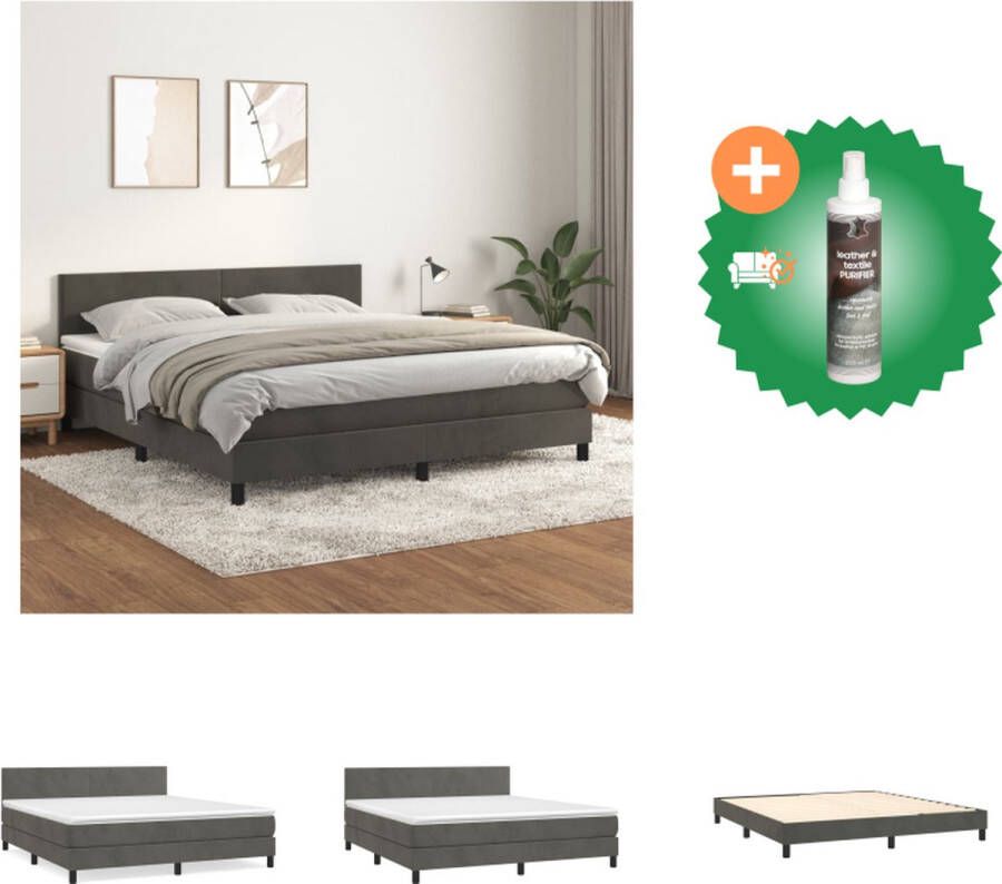 VidaXL Bed Donkergrijs 160x200 cm Fluweel Pocketvering Middelhard Huidvriendelijk Bed Inclusief Reiniger