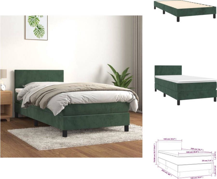 VidaXL Boxspringbed Fluweel Pocketvering Middelhard Huidvriendelijk Donkergroen 203x100x78 88 cm Bed - Foto 5