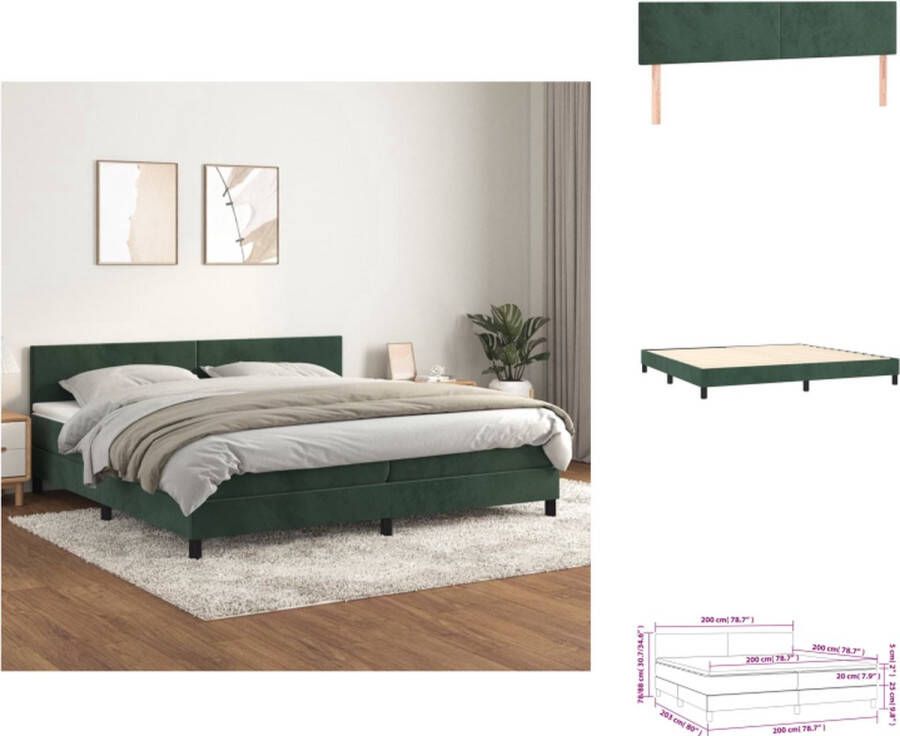 VidaXL Boxspringbed Fluwelen stof Verstelbaar hoofdbord Pocketvering matras Middelharde ondersteuning Huidvriendelijk topmatras Donkergroen 203 x 200 x 78 88 cm Bed - Foto 2