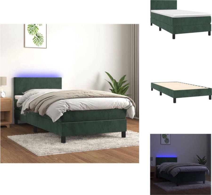 VidaXL Bed Donkergroen Fluwelen stof Verstelbaar hoofdbord LED-verlichting Pocketvering matras Huidvriendelijk topmatras 203x100x78 88 cm Bed - Foto 2