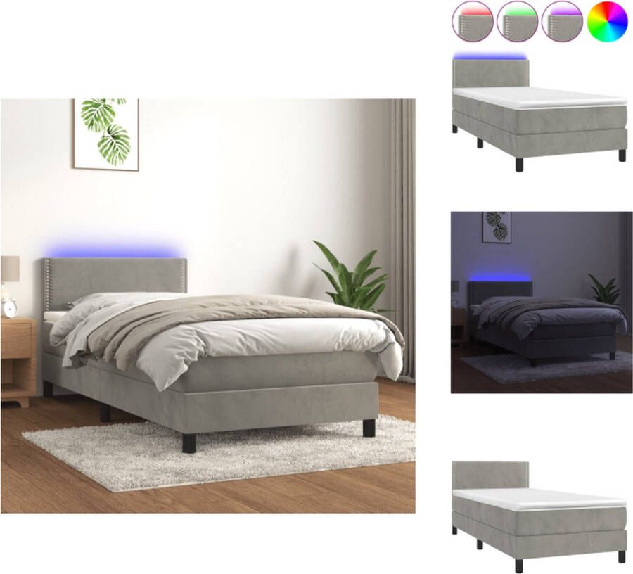 VidaXL Bed Fluweel Boxspring 90x200 Verstelbaar hoofdbord Kleurrijke LED-verlichting Bed