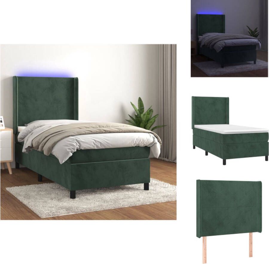 VidaXL Bed Fluweel Donkergroen 203 x 103 x 118 128 cm Verstelbaar hoofdbord Kleurrijke LED-verlichting Pocketvering matras Huidvriendelijk topmatras USB-aansluiting Bed