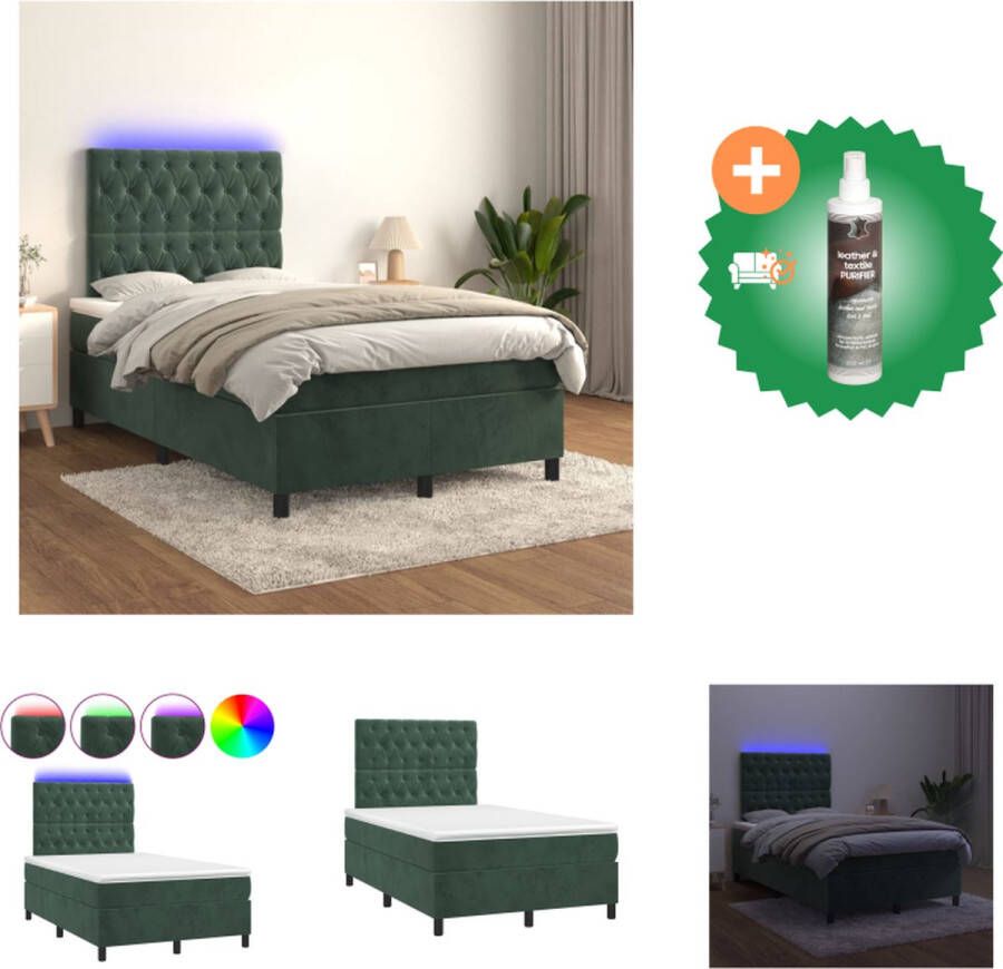 VidaXL Bed Fluweel Donkergroen 203 x 120 x 118 128 cm Verstelbaar hoofdbord Bed Inclusief Reiniger