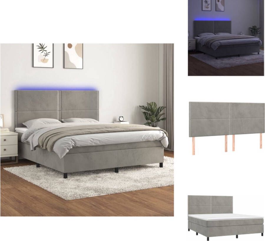 VidaXL Boxspring Boxsprings Bed Slaapmeubel Boxspring met matras en LED fluweel lichtgrijs 160x200 cm - Foto 2