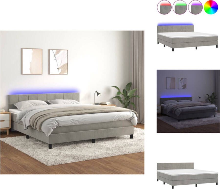 VidaXL Bed Fluwelen Boxspring 160x200 LED Verlichting Pocketvering Bed