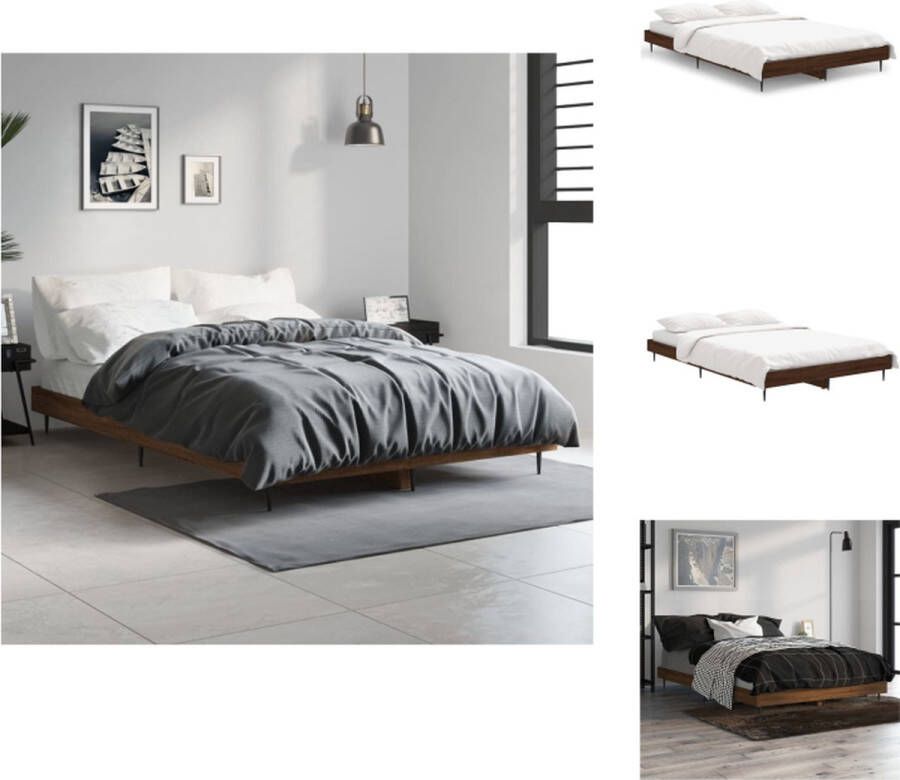 VidaXL Bed Frame Bruineiken 193 x 123 x 20 cm Duurzaam hout  Stabiele metalen poten  Multiplex lattenbodem Bed