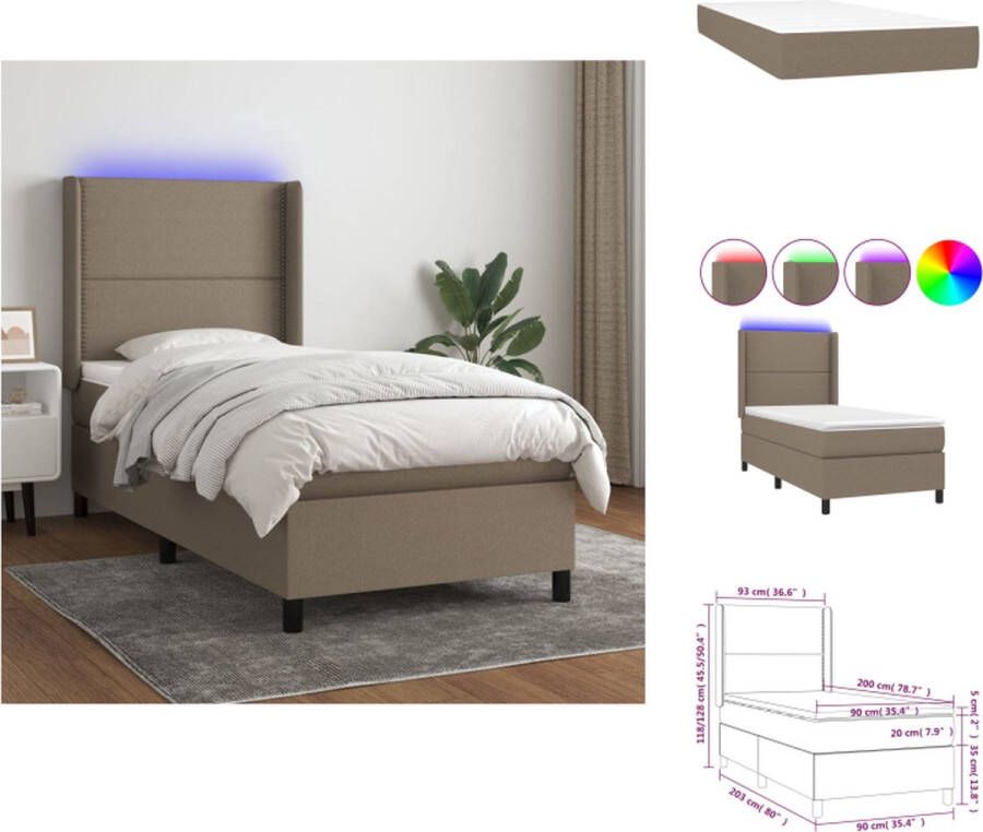 VidaXL Bed Frame Comfy LED Boxspring 203x93x118 128 cm Pocketvering Matras Huidvriendelijk Topmatras Bed