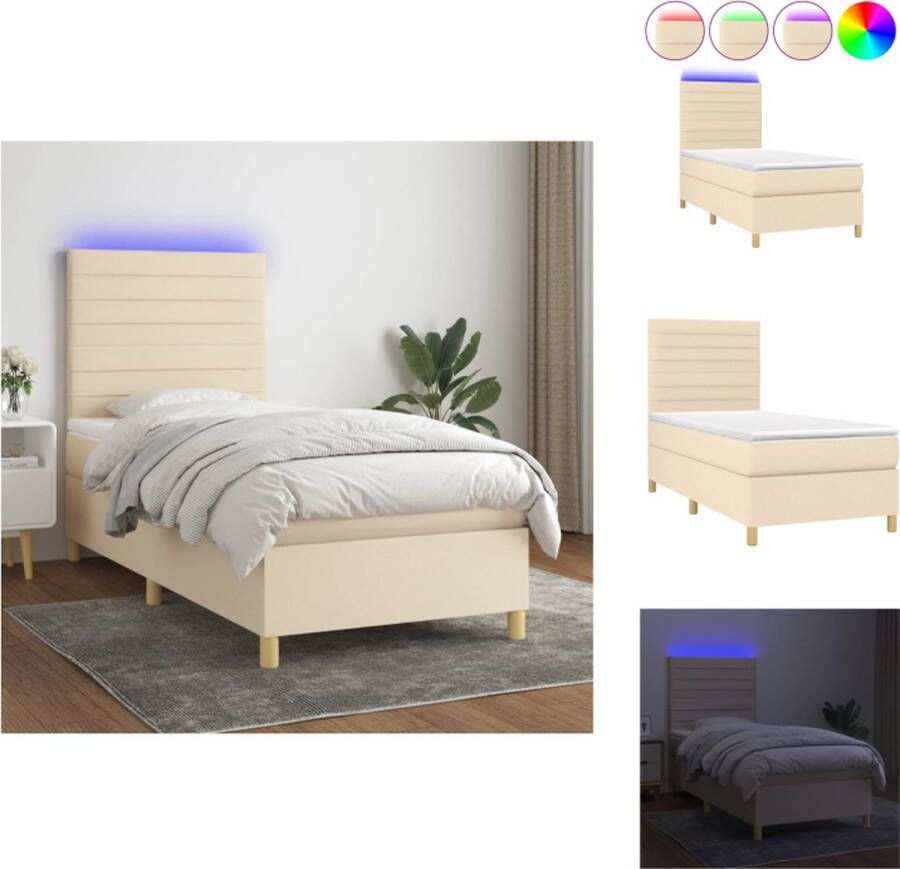 vidaXL Bed Frame Crème LED 203x80cm + Pocketvering Matras 80x200cm + Bedtopmatras 80x200cm Bed