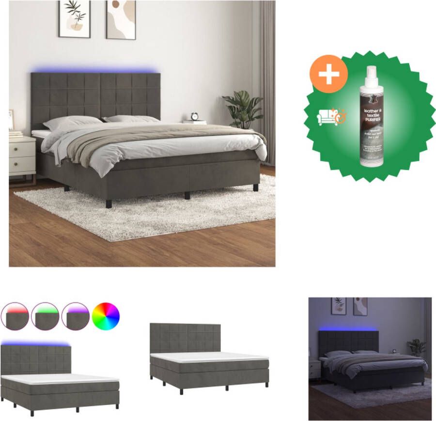 VidaXL Bed Frame Donkergrijs Fluweel 203x180x118 128 Hoofdbord Verstelbaar LED Verlichting Pocketvering Matras Huidvriendelijk Topmatras 2 LED Strips Bed Inclusief Reiniger