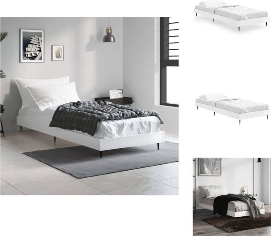 VidaXL Bed Frame Hoogglans wit 193 x 78 x 20 cm Duurzaam hout Metalen poten Multiplex lattenbodem Bed