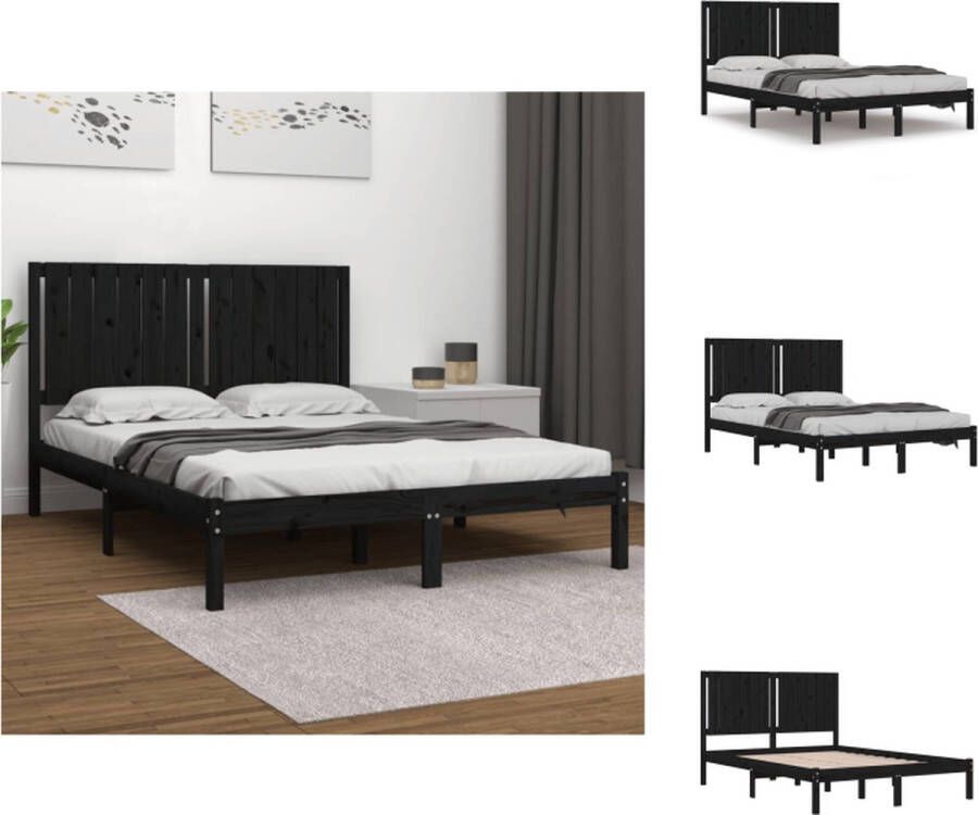 vidaXL Bed Frame Houten Zwart 205.5 x 145.5 x 31 cm (L x B x H) 140 x 200 cm (B x L) Geschikte matras Massief grenenhout Bed