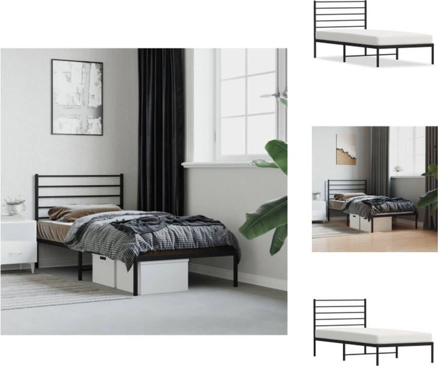 VidaXL Bedframe Bedframes Eenpersoonsbed Bed Bedframe met hoofdbord metaal zwart 90x190 cm