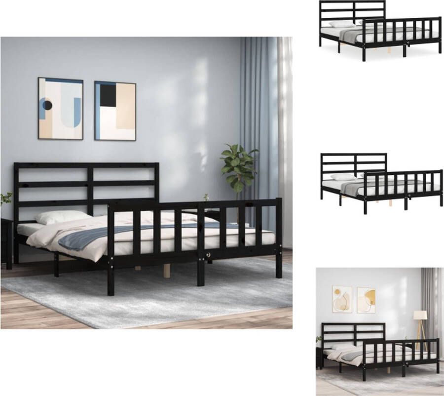 VidaXL Bedframe Bedframes Bed Tweepersoonsbed Bedframe met hoofdbord massief hout zwart 5FT King Size - Foto 6
