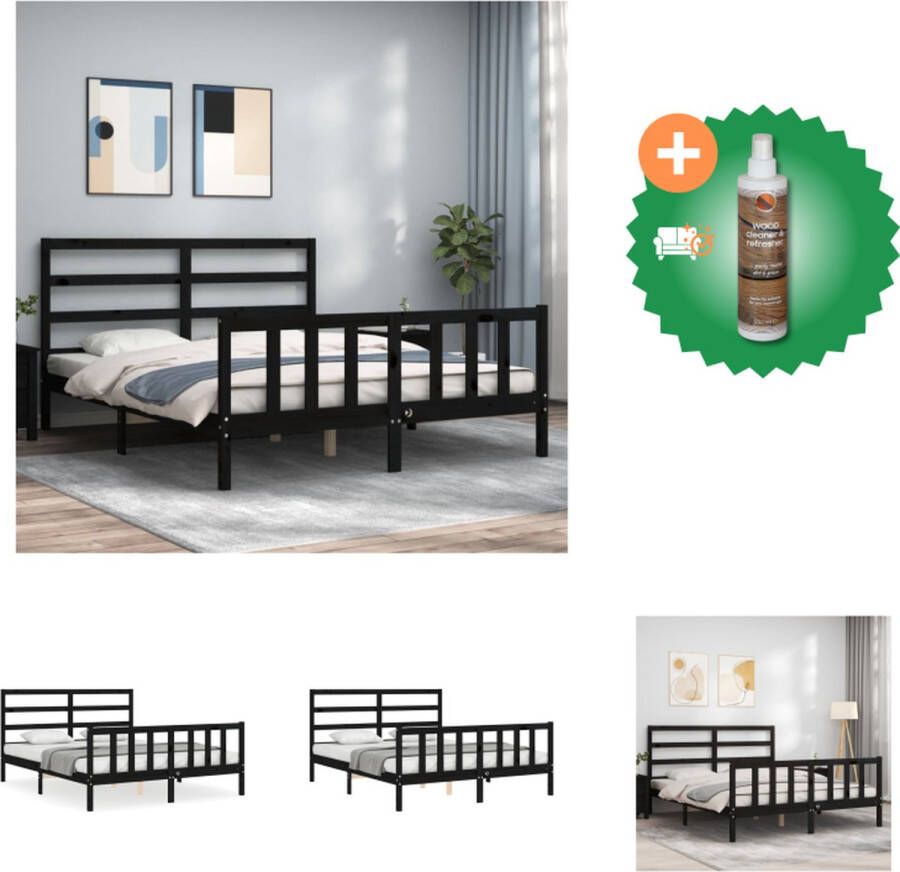 VidaXL Massief Grenenhouten Bedframe 205.5 x 155.5 x 100 cm Zwart 150 x 200 cm (5FT King Size) Multiplex lattenbodem Bed Inclusief Houtreiniger en verfrisser