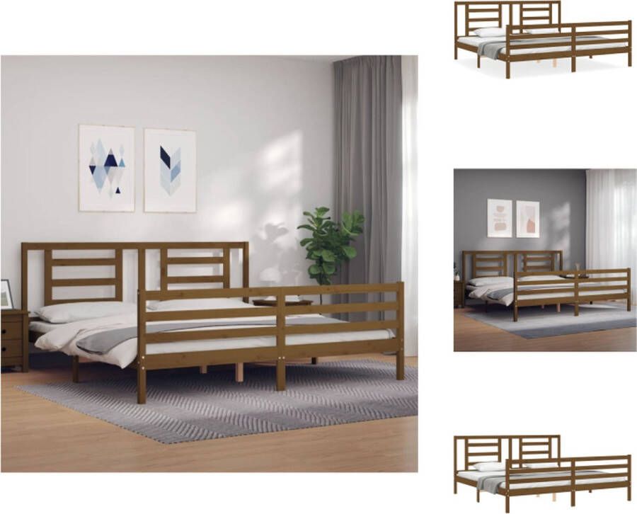 VidaXL Grenenhouten Bedframe Massief grenenhout Multiplex lattenbodem Functioneel hoofd- en voeteneinde Honingbruin 205.5 x 205.5 x 100 cm 200 x 200 cm (B x L) Montage vereist Bed - Foto 7