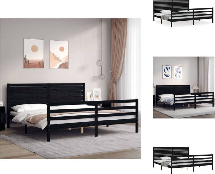 VidaXL Bed Frame Massief Grenenhout 205.5 x 205.5 x 100 cm Multiplex Lattenbodem Functioneel Hoofd- en Voeteneinde Zwart Bed