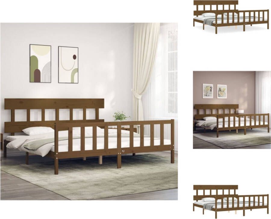 vidaXL Bed Frame Massief grenenhout 205.5 x 205.5 x 81 cm Multiplex lattenbodem Honingbruin Bed