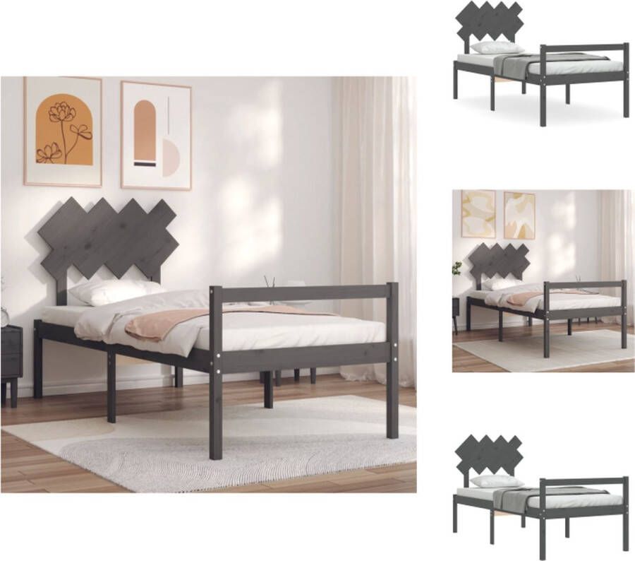 VidaXL Bed Frame Massief grenenhout 205.5 x 95.5 x 81 cm Grijs Geschikt voor matras 90 x 200 cm Montage vereist Bed