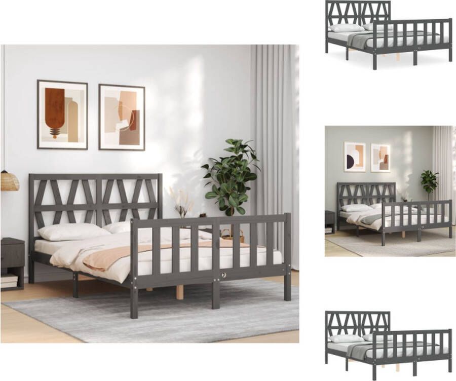 VidaXL Bed Frame Massief grenenhout Grijs 205.5 x 125.5 x 100 cm Multiplex lattenbodem Bed