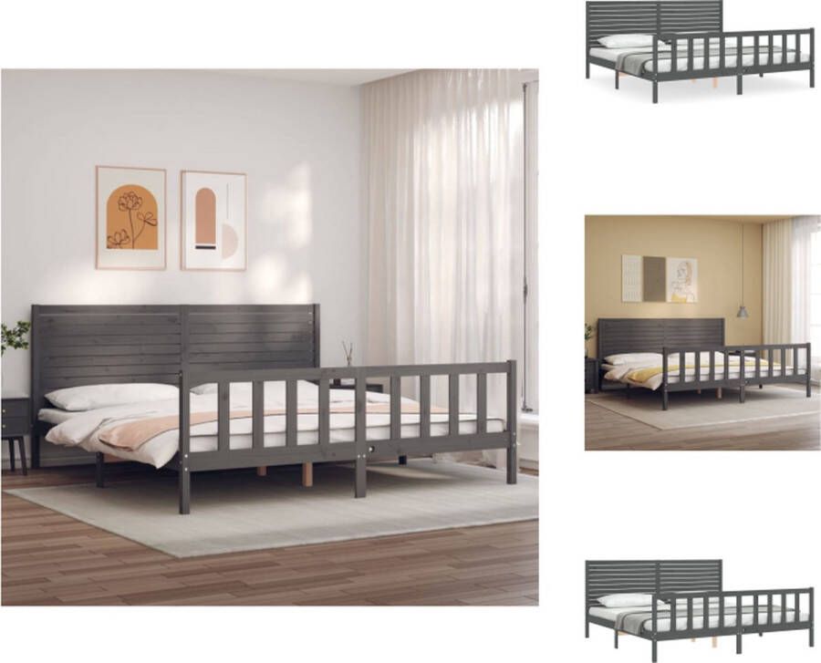 VidaXL Bed Frame Massief grenenhout Grijs 205.5 x 205.5 x 100 cm Multiplex lattenbodem Montage vereist Bed
