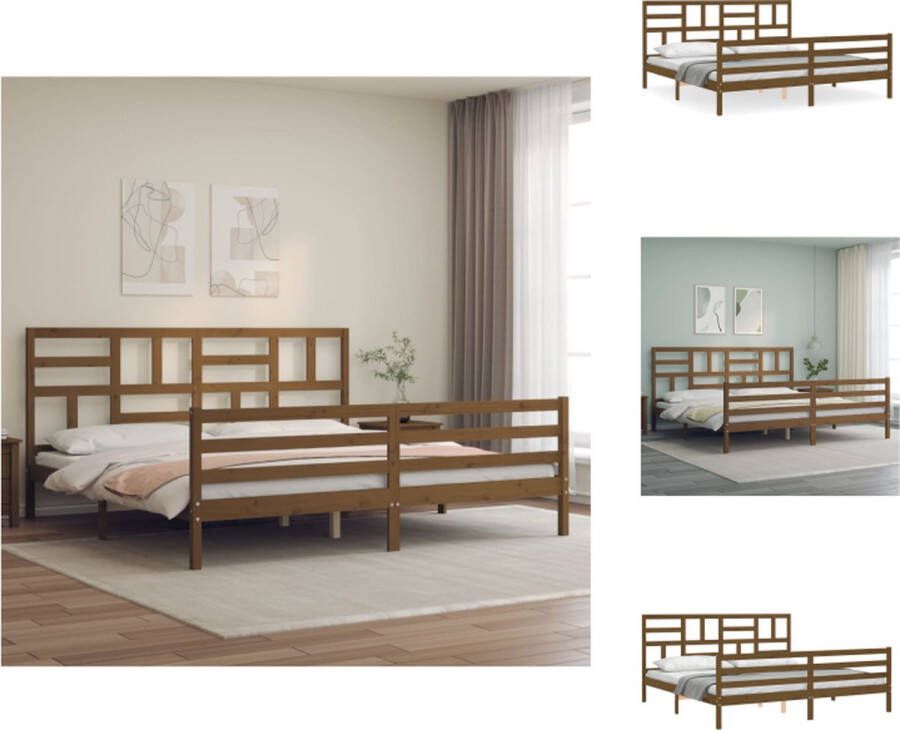 vidaXL Bed Frame Massief Grenenhout Multiplex Lattenbodem Functioneel Hoofd- en Voeteneinde Honingbruin 205.5 x 205.5 x 104 cm Bed