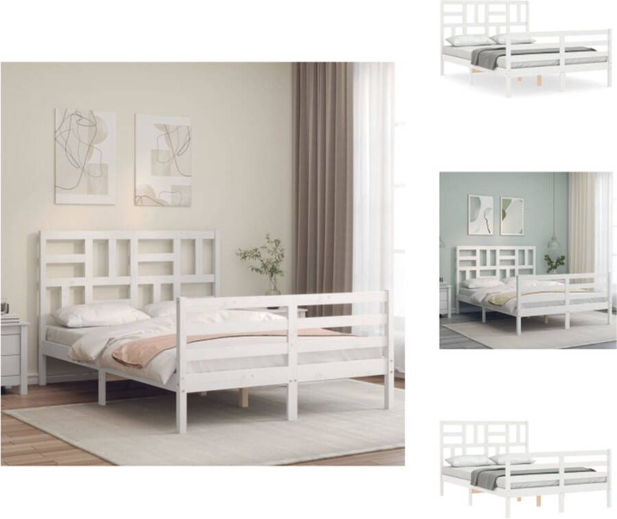 VidaXL Bed frame Massief grenenhout Multiplex lattenbodem Wit 205.5 x 145.5 x 104 cm Bed